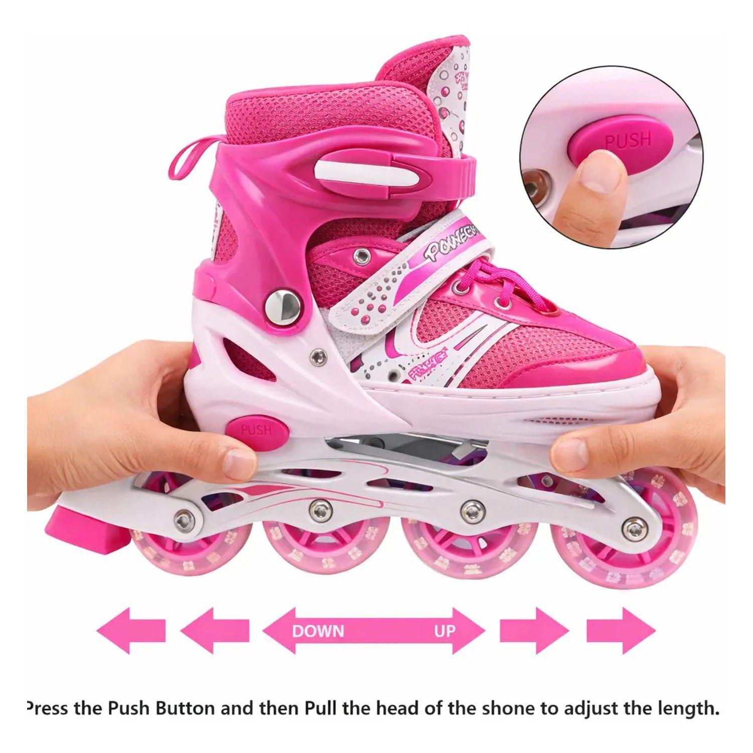 Patines En Linea Ajustable Rosado Para Niñas Rueda Led-2