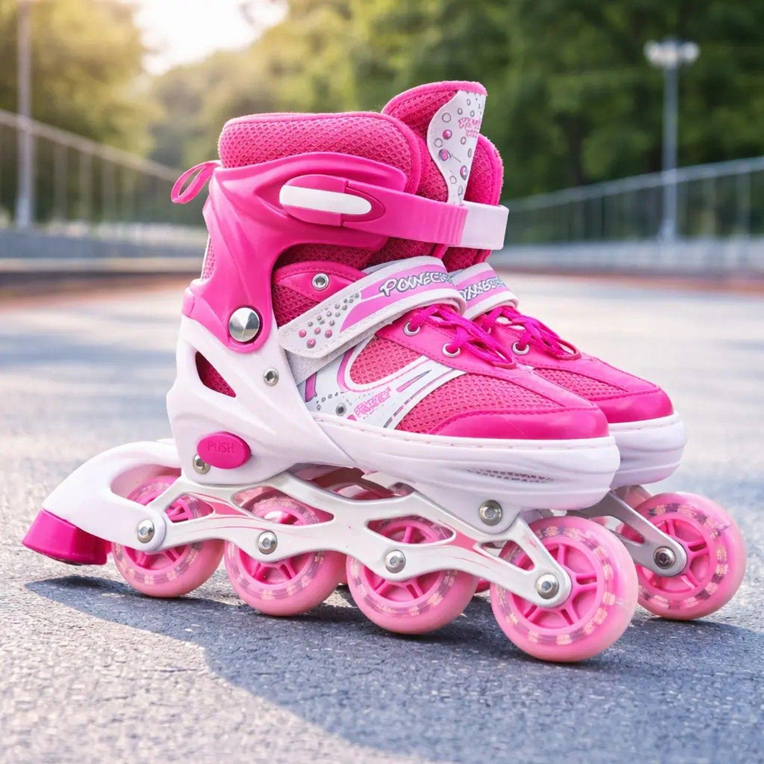 Patines En Linea Ajustable Rosado Para Niñas Rueda Led-3
