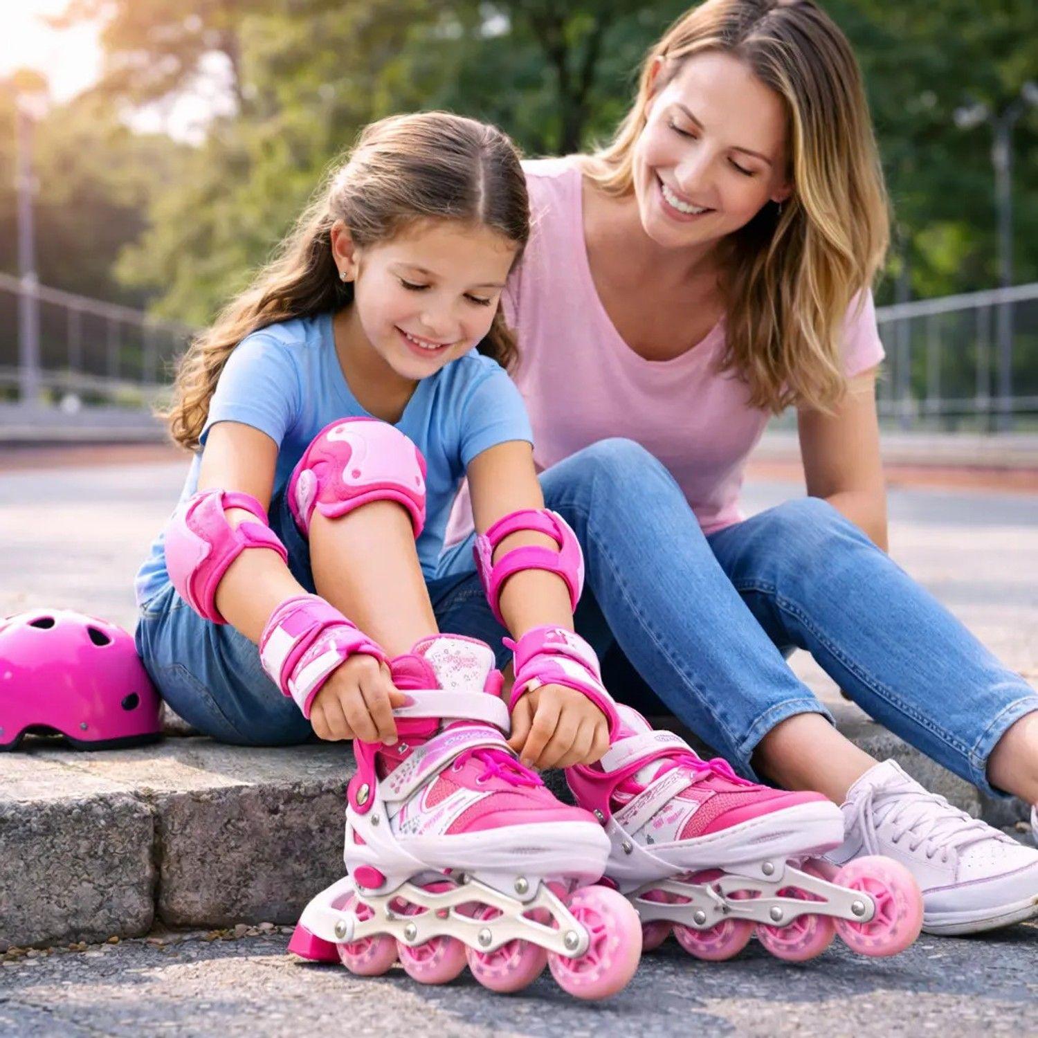 Patines En Linea Ajustable Rosado Para Niñas Rueda Led-4
