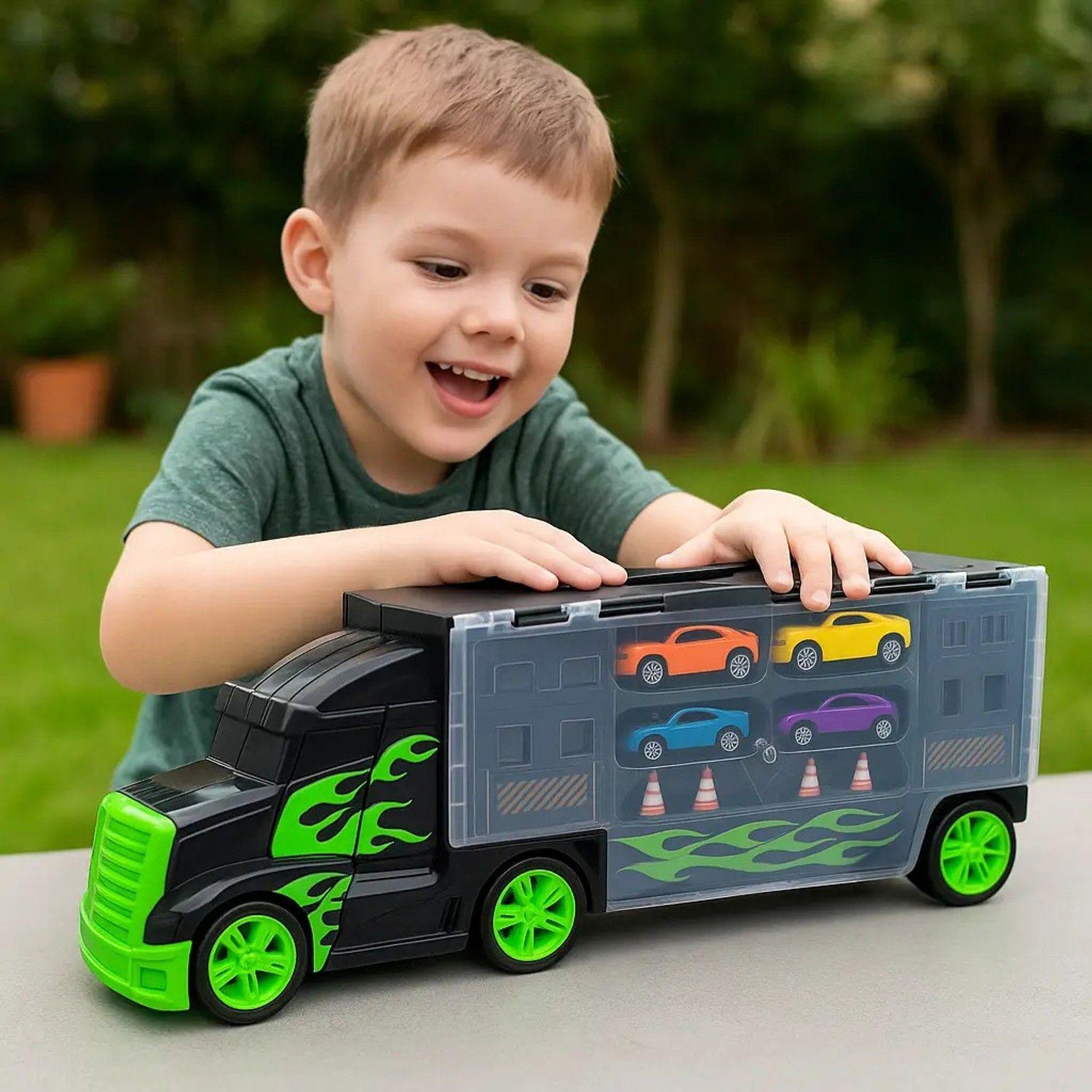 Camión Transportador Juguete 4 Autitos Metálicos Teamsterz-5