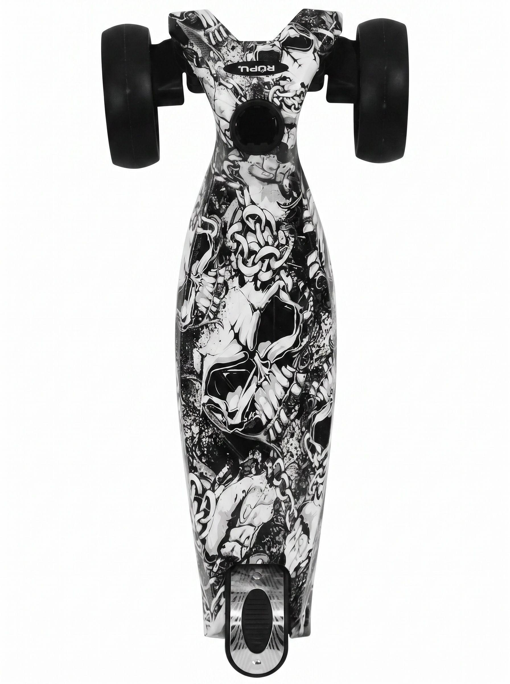 Scooter Monopatin Rupu Black Skulls Regulable Rueda Led-1