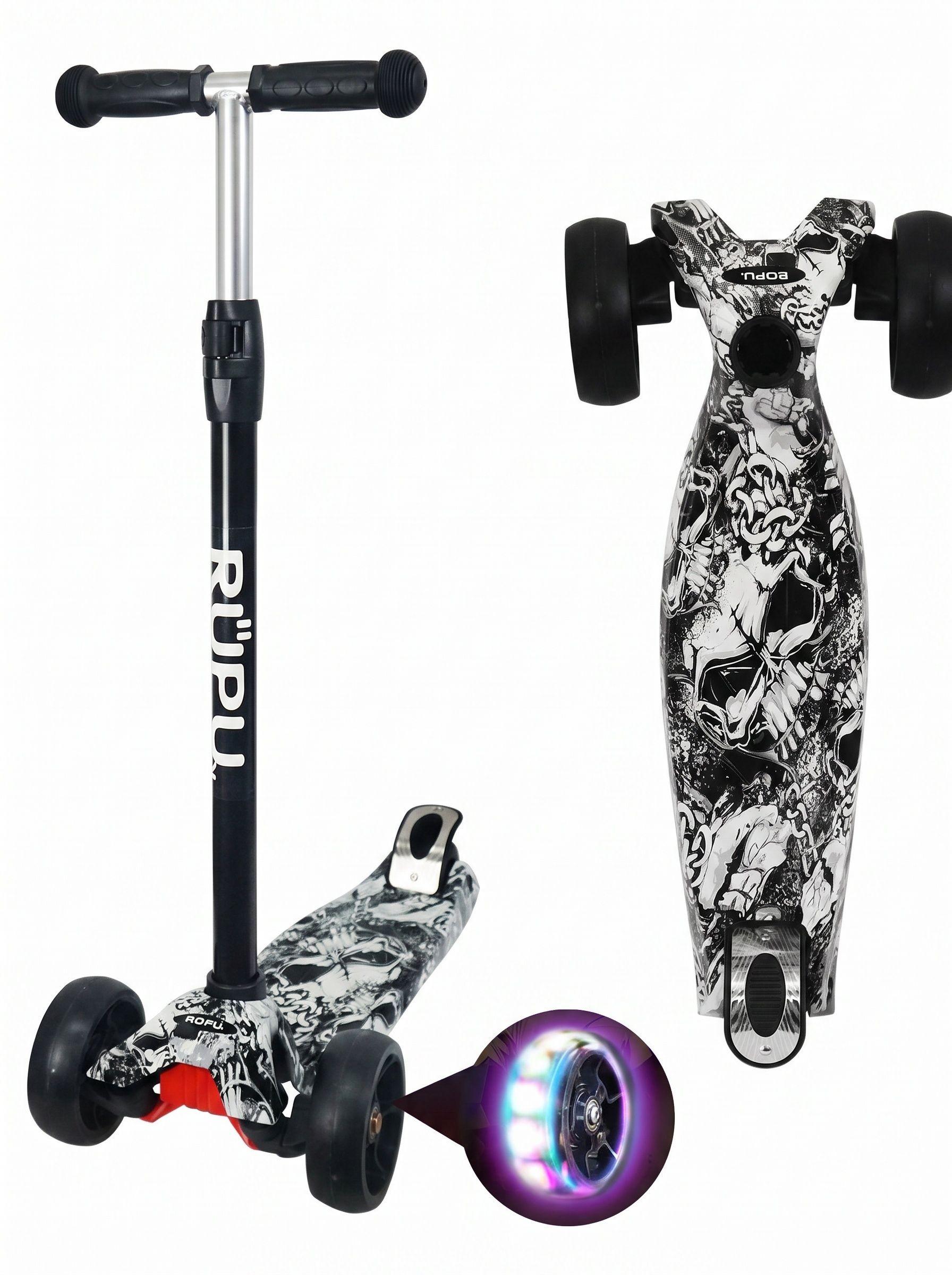 Scooter Monopatin Rupu Black Skulls Regulable Rueda Led-2