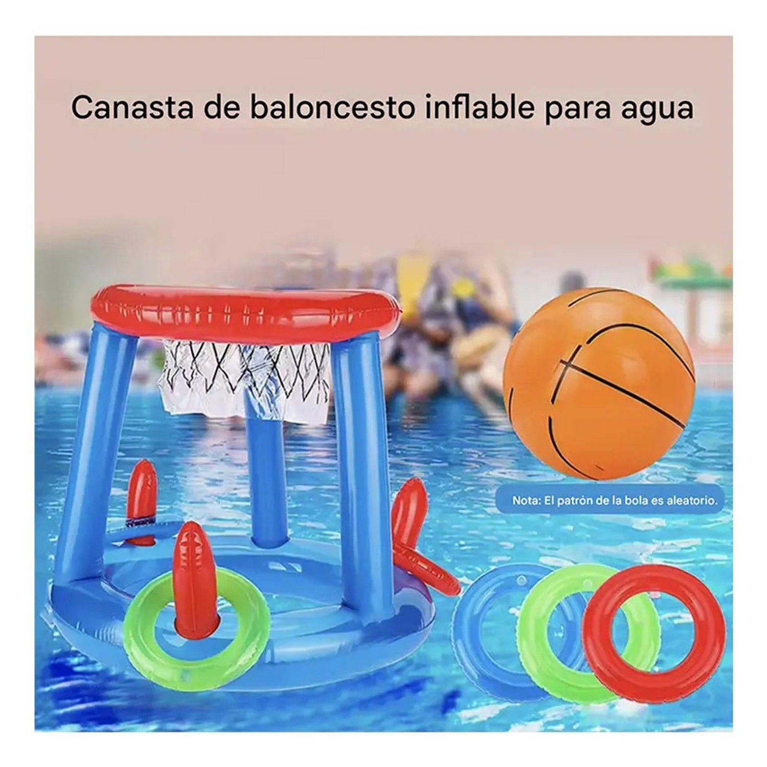 Juego Inflable Aro Basquet + Lanza Anillos Pool24k Piscina-3