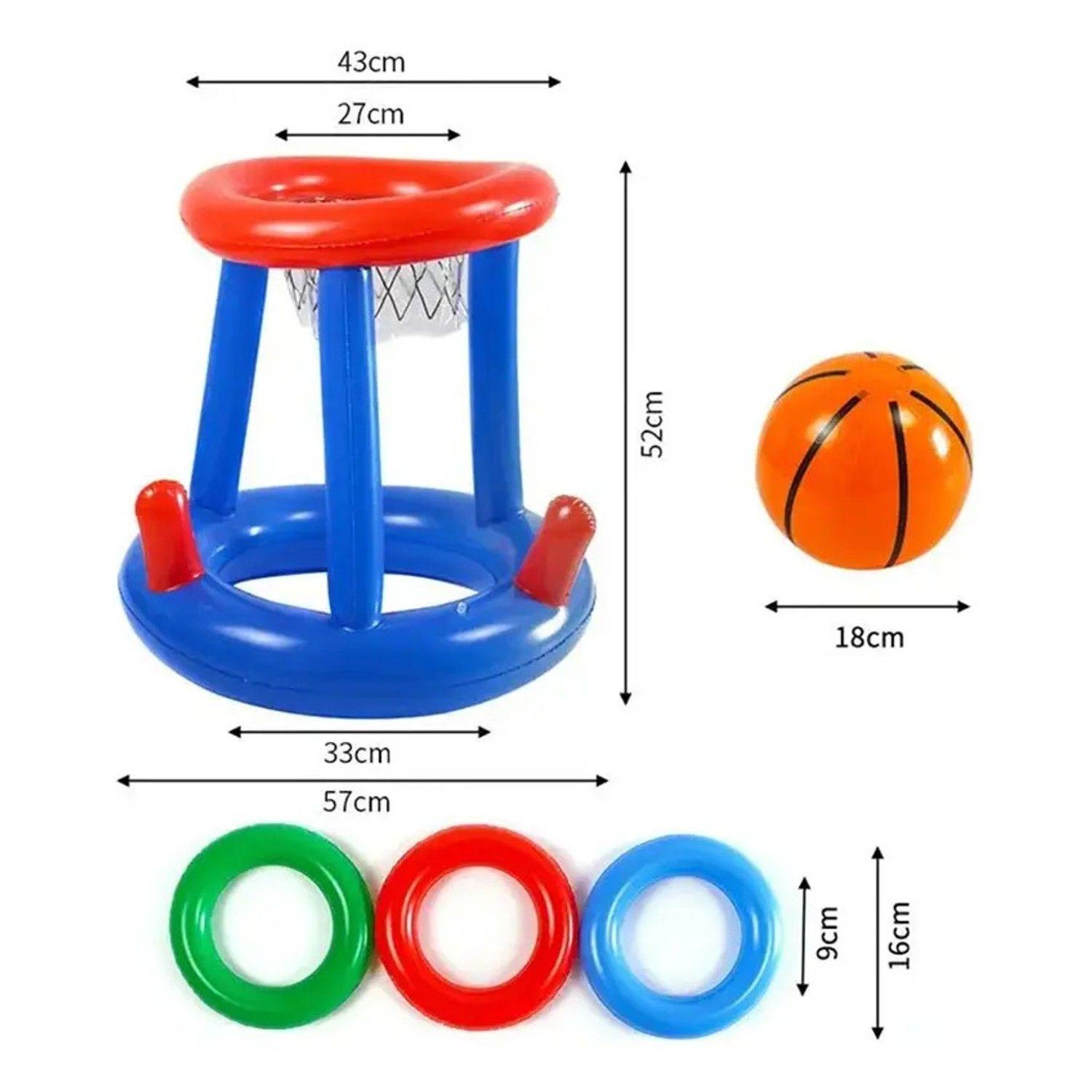 Juego Inflable Aro Basquet + Lanza Anillos Pool24k Piscina-4
