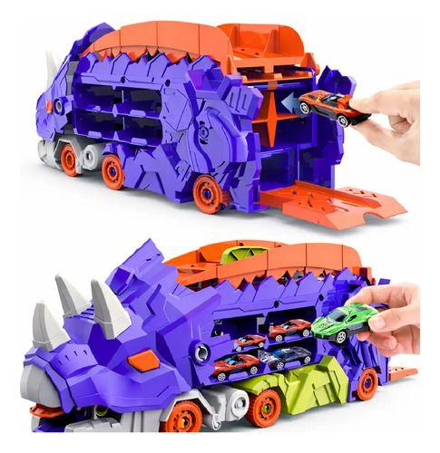Camión Dinosaurio Transportador Lanzador Autos Juguete Niños-5