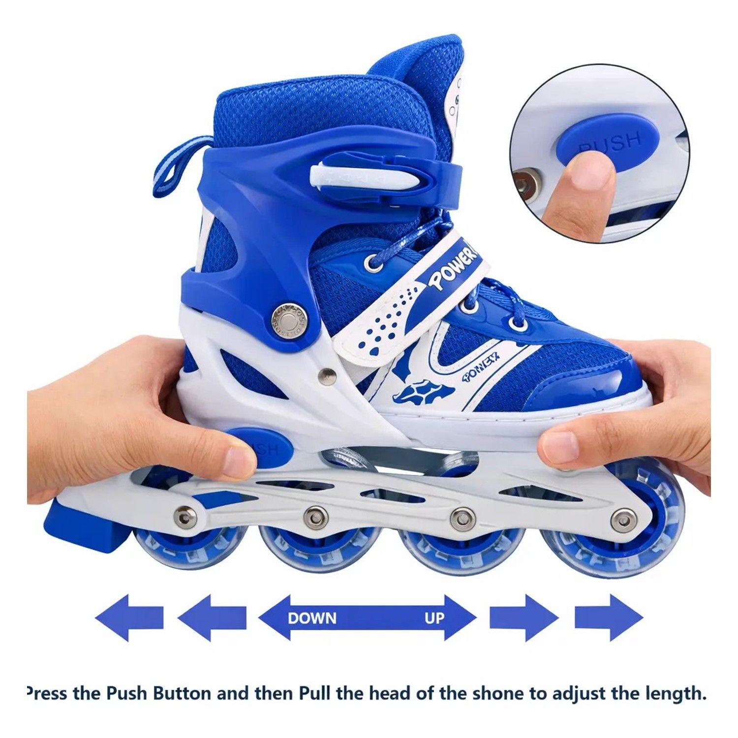 Patines En Linea Ajustables Roller Azul Para Niños Rueda Led-2