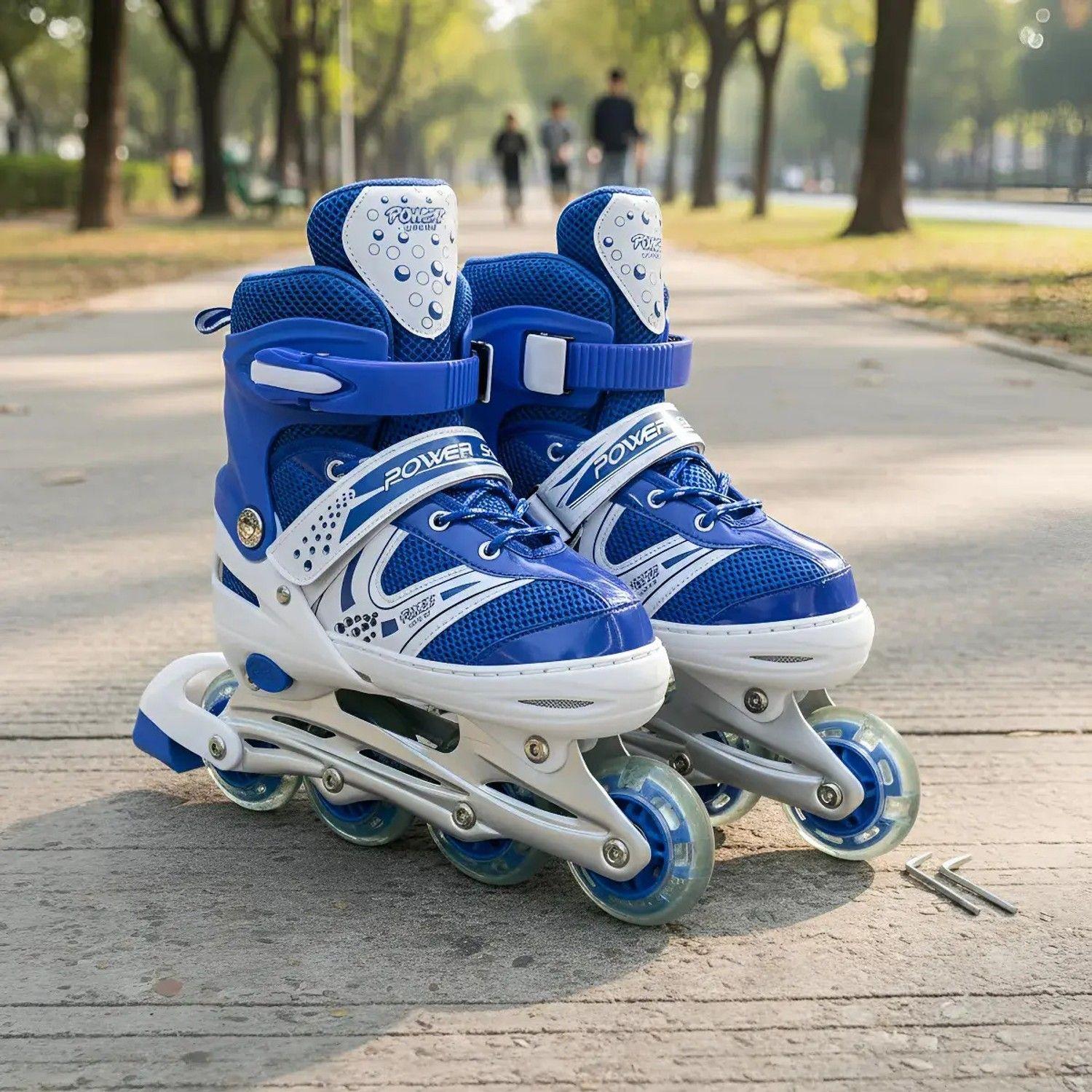 Patines En Linea Ajustables Roller Azul Para Niños Rueda Led-3