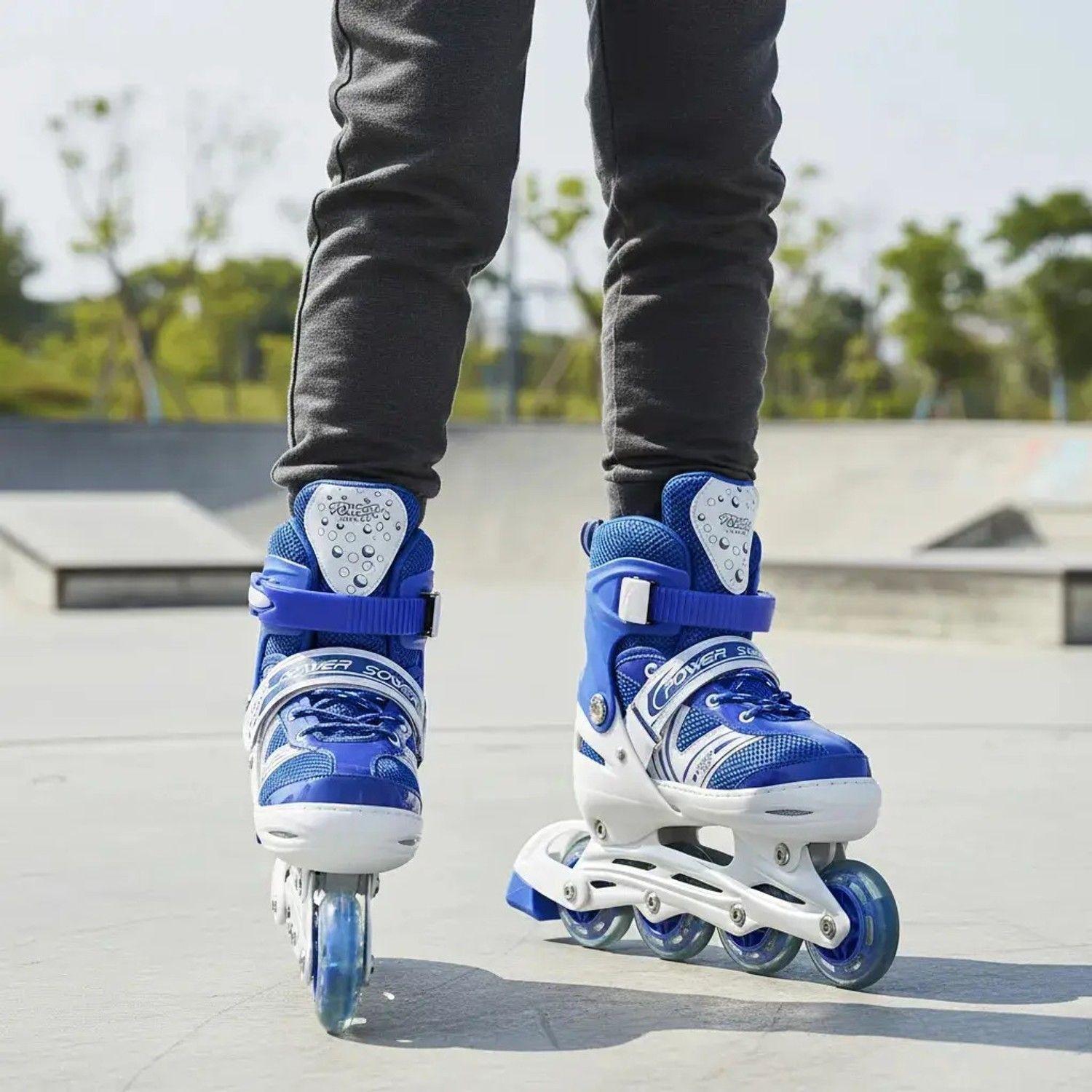 Patines En Linea Ajustables Roller Azul Para Niños Rueda Led-4