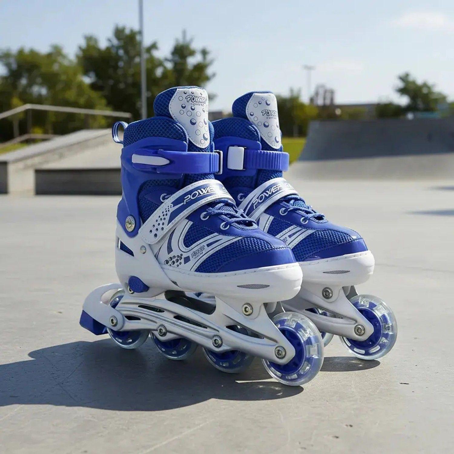 Patines En Linea Ajustables Roller Azul Para Niños Rueda Led-5
