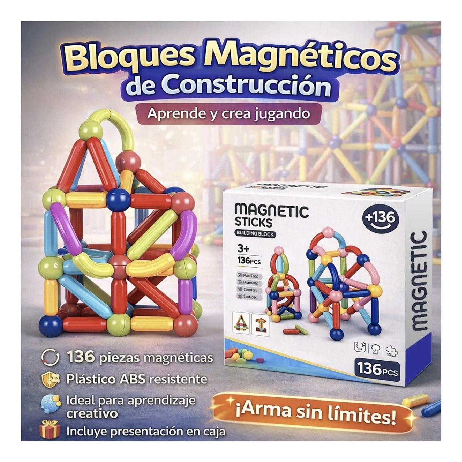 Bloques Magnéticos Sticks Construcción 136 Pcs Juguete Niños 136 Magnetic Multicolor-3