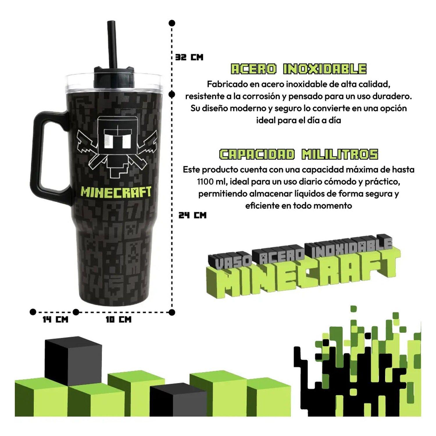 Vaso Termico Minecraft 1100ml Acero Inoxidable Negro-2