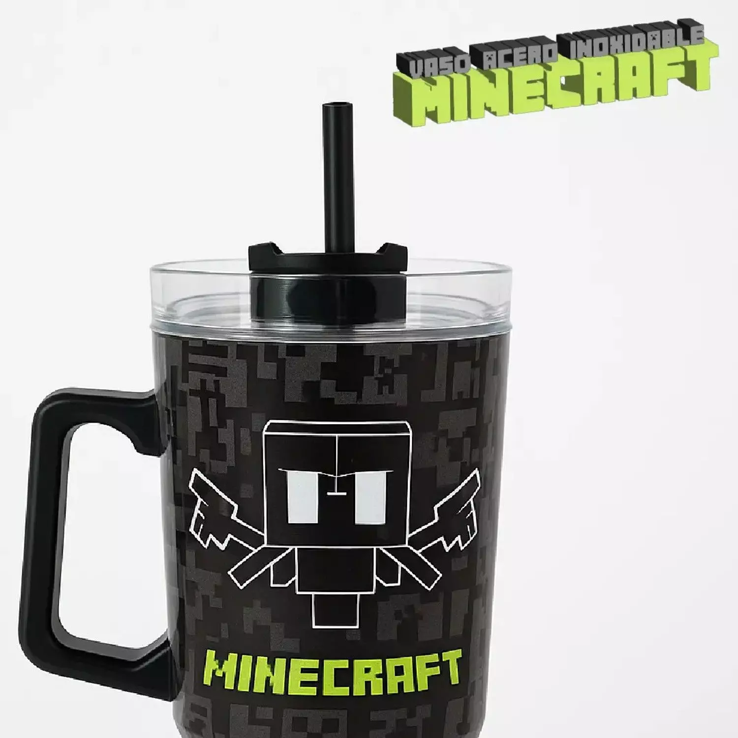 Vaso Termico Minecraft 1100ml Acero Inoxidable Negro-4