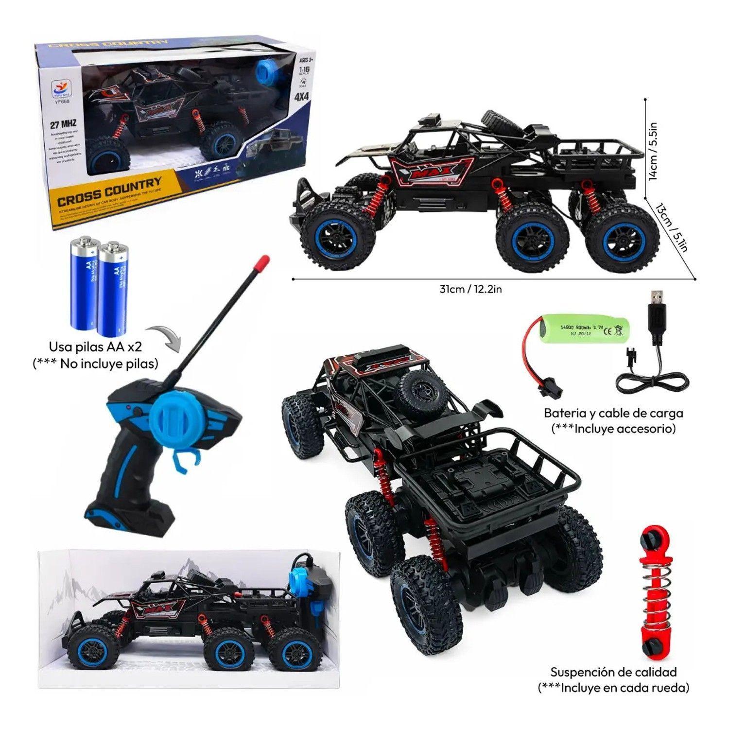 Auto Todoterreno 6 Ruedas Control Remoto Recargable Juguete Negro-2