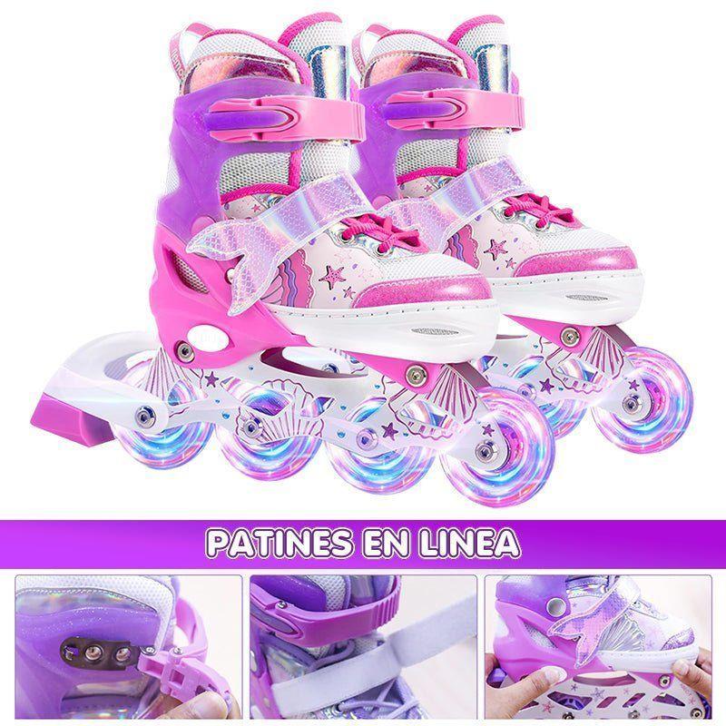 Patines En Linea Niñas Ajustable Rupu Sirena AquaPink Ruedas Led-3