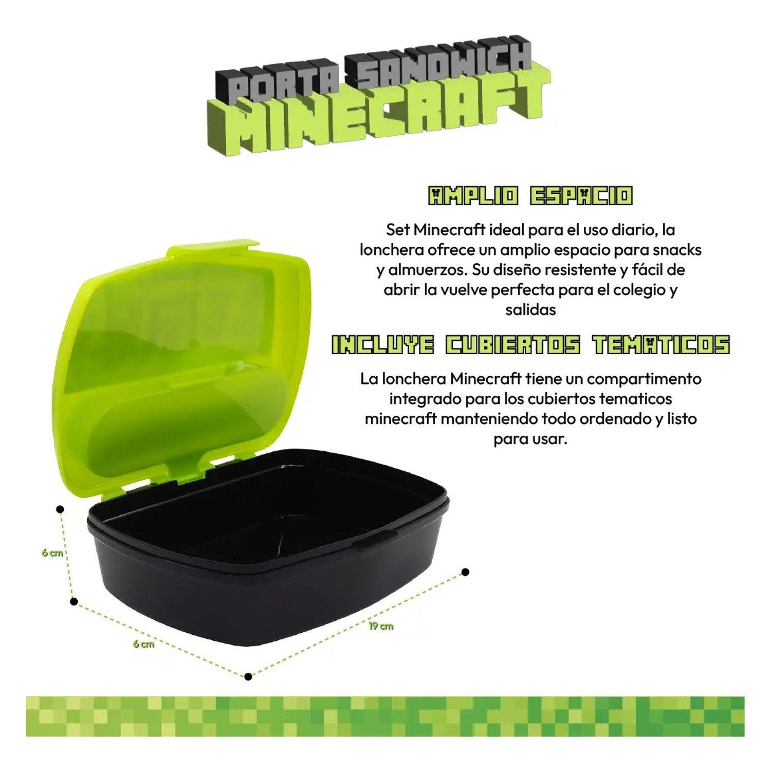 Lonchera Minecraft Porta Sandwich Con Cubiertos Original-2