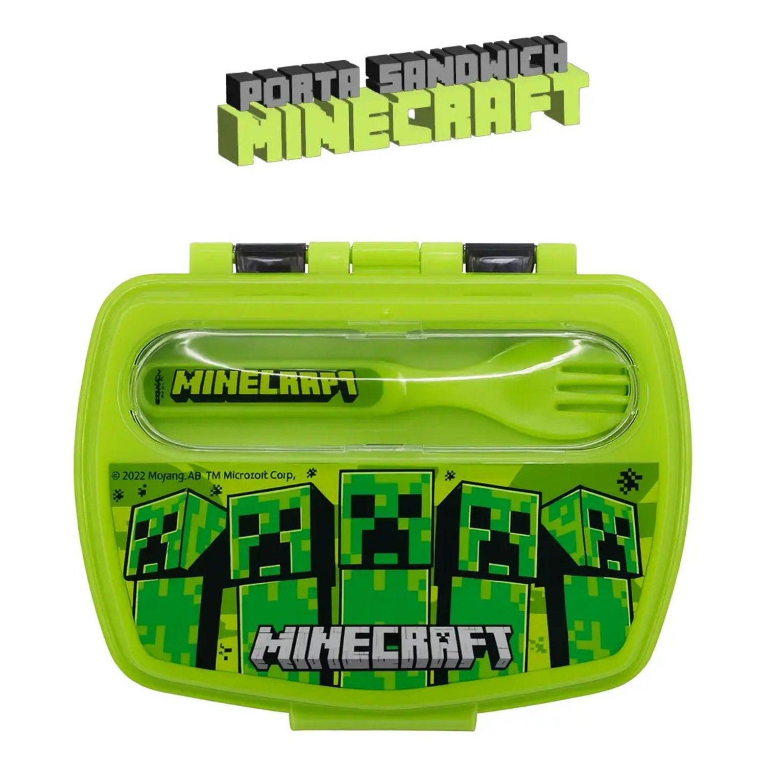 Lonchera Minecraft Porta Sandwich Con Cubiertos Original-4