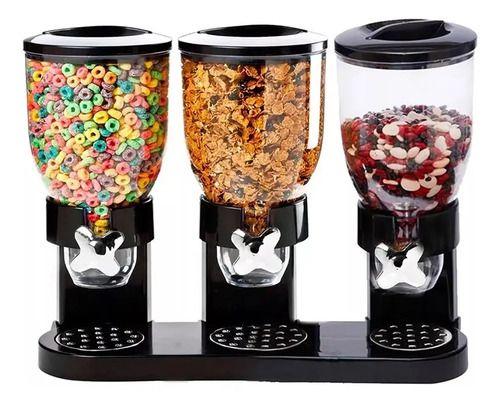Dispensador Triple De Mesa Cereal Granos Frutos Secos Dulces Negro-3