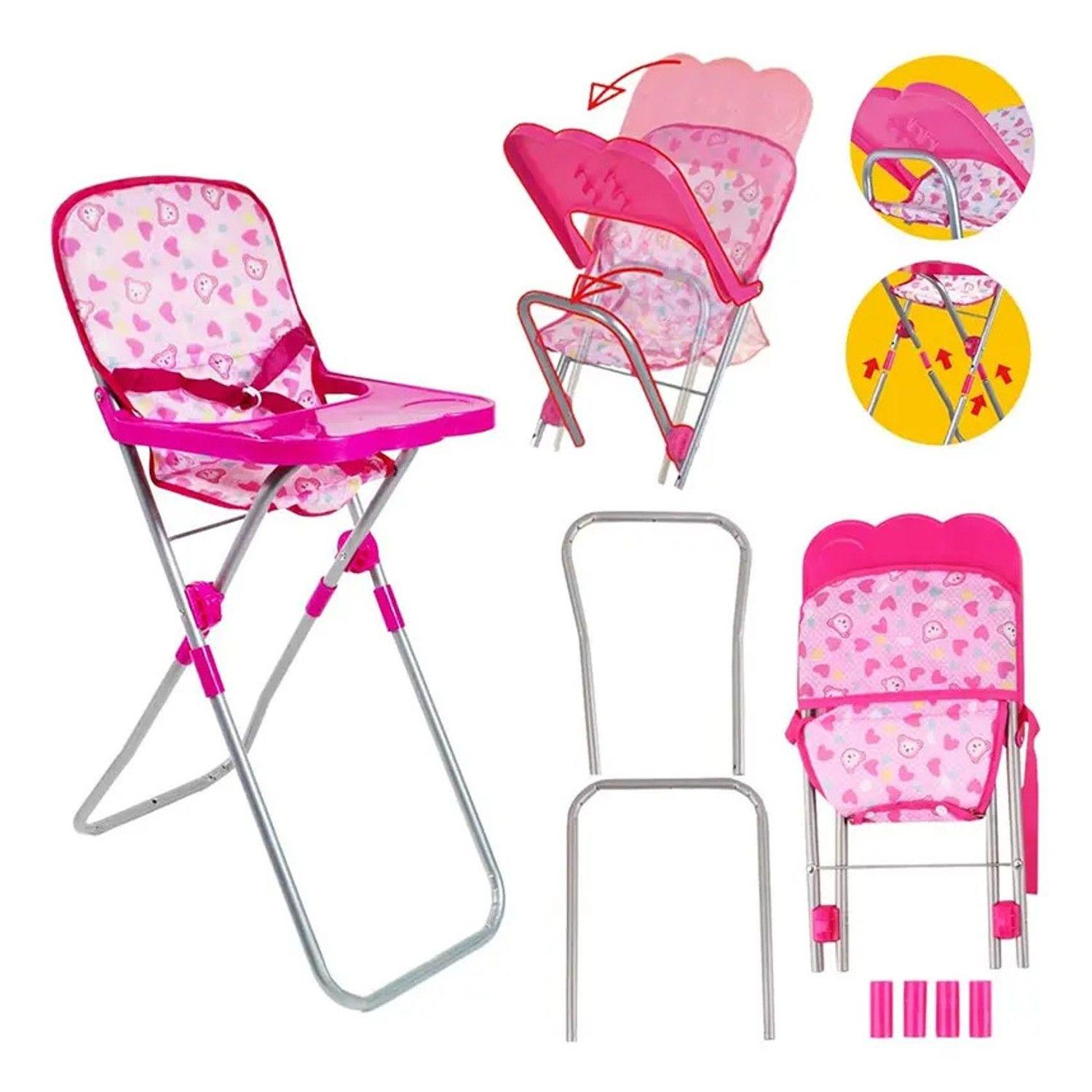 Set Juego Para Muñecas 4en1 Silla Coche Columpio Y Mecedora Rosa Chicle-4