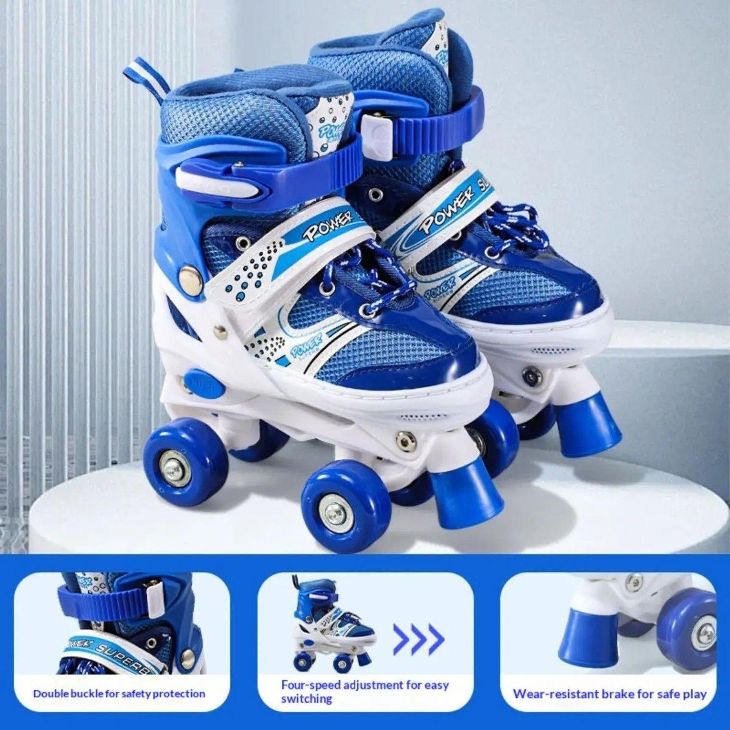 Patines 4 Ruedas Ajustable Artísticos Azul Para Niños-3