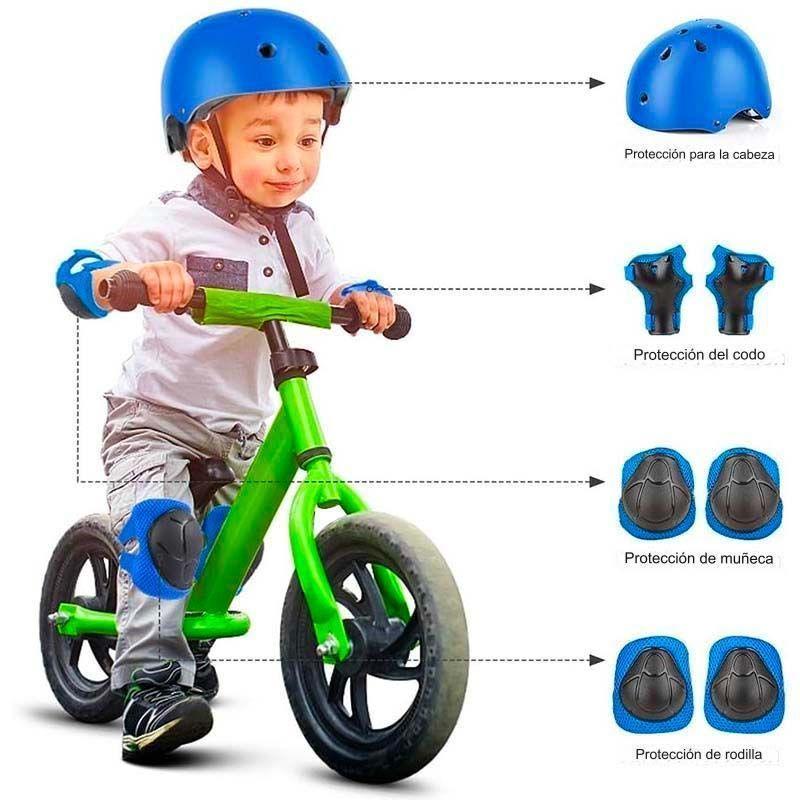 Set De Protección Azul Casco Rodillera Codera Muñequera-3