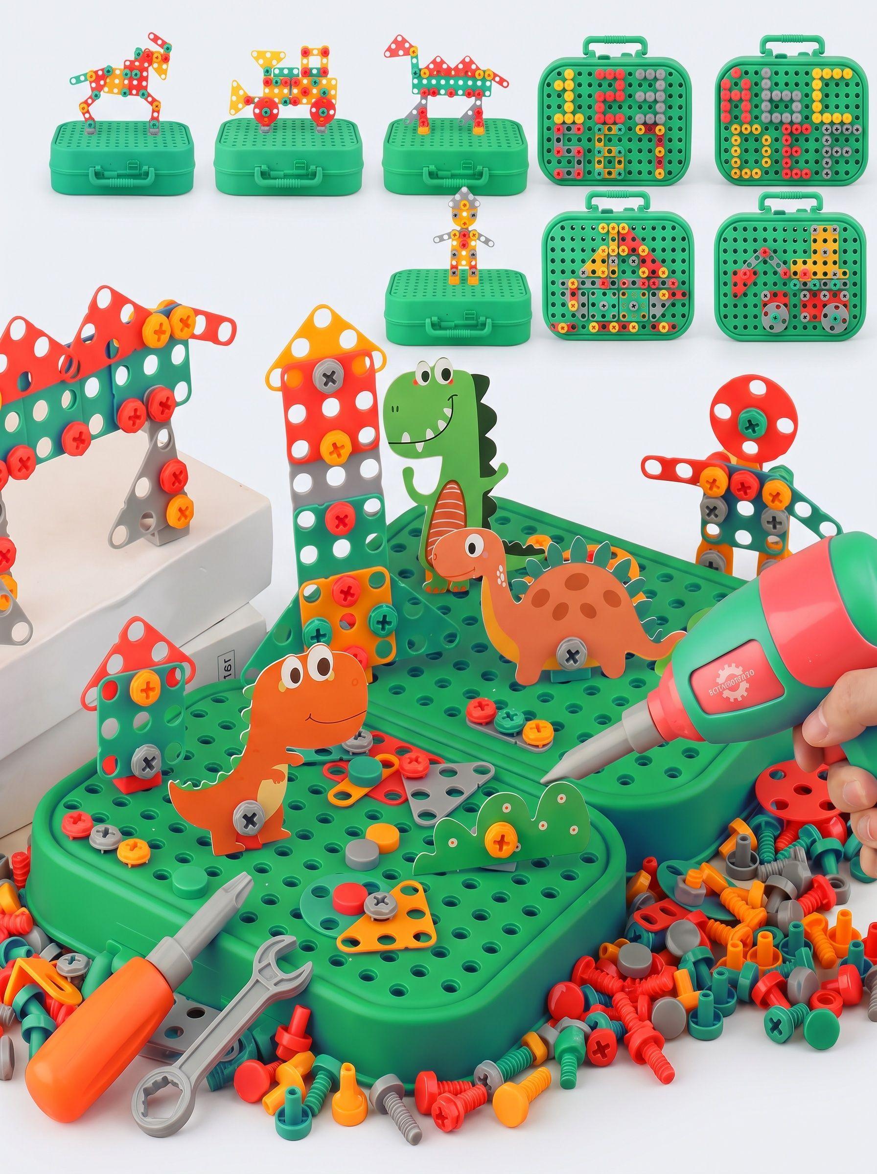 Kit Construcción Juguete Niños 450 Pzs Maletín Taladro Dino-2