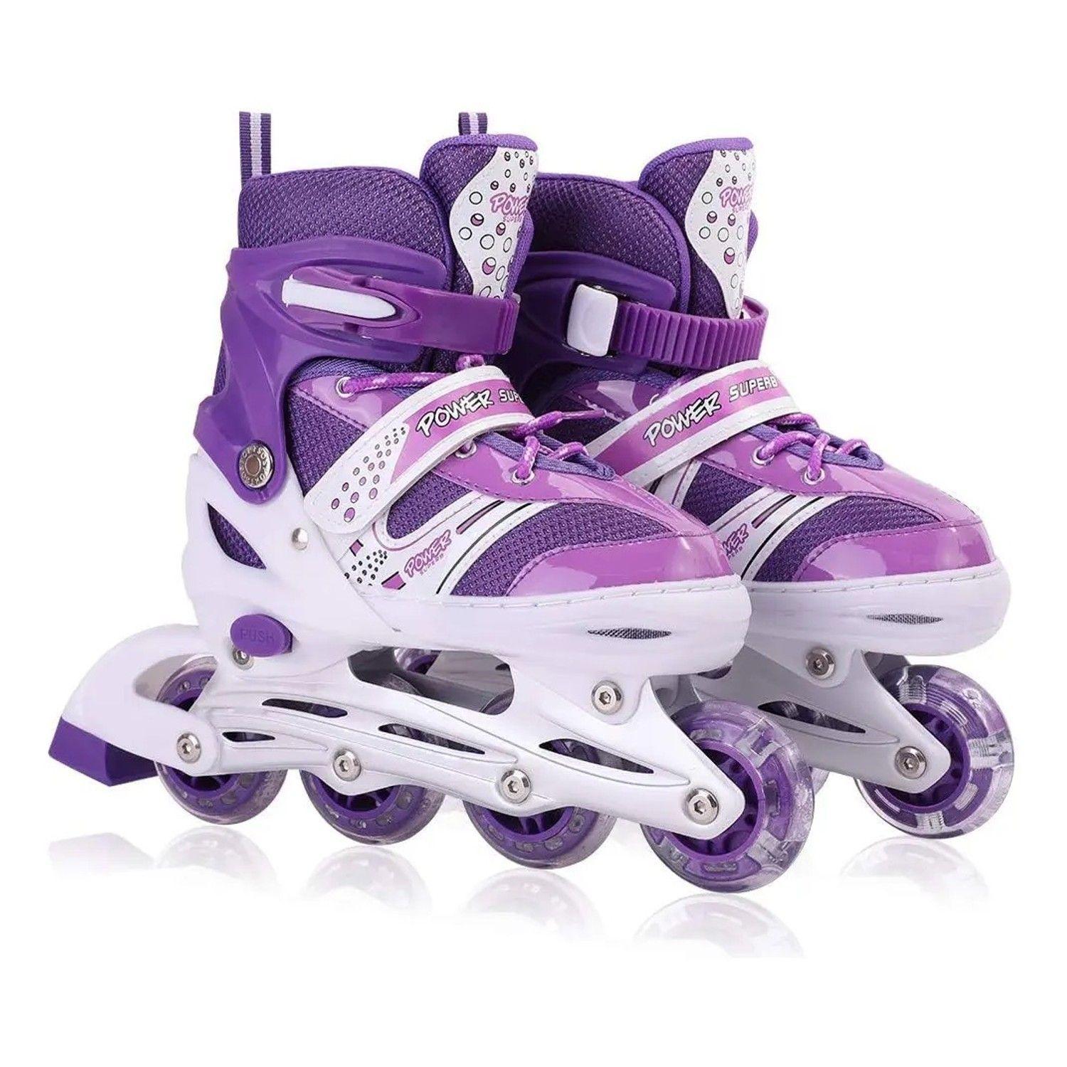 Patines En Linea Ajustables Roller Morado Rueda Led Niñas-0