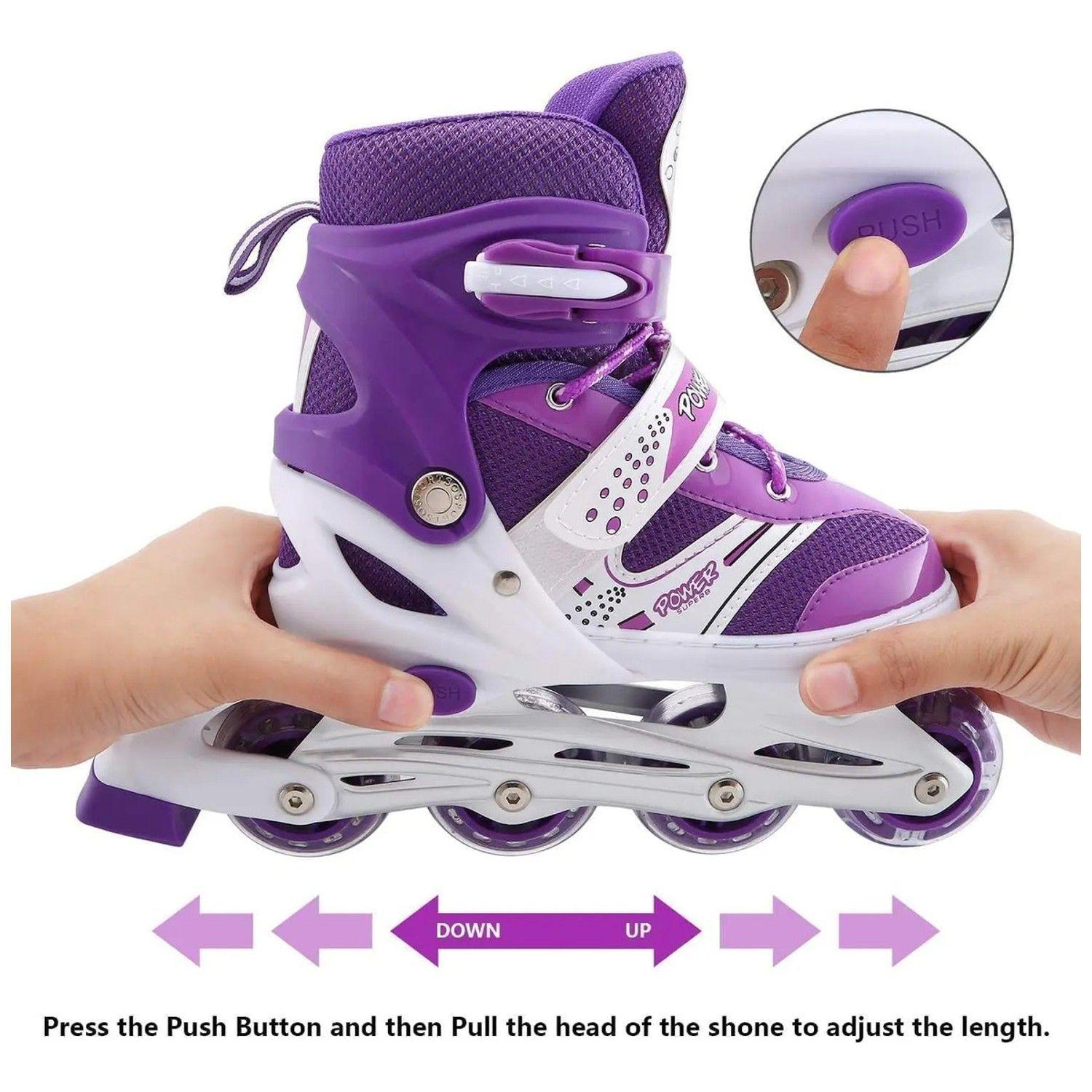 Patines En Linea Ajustables Roller Morado Rueda Led Niñas-2