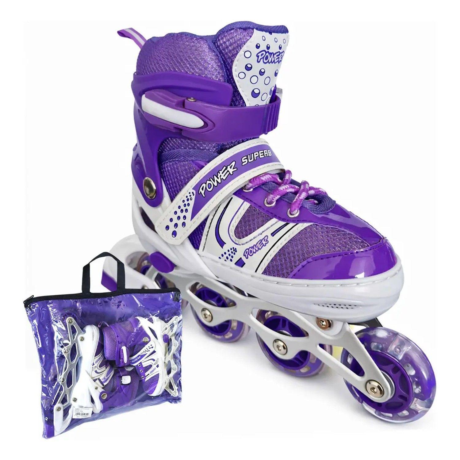 Patines En Linea Ajustables Roller Morado Rueda Led Niñas-5