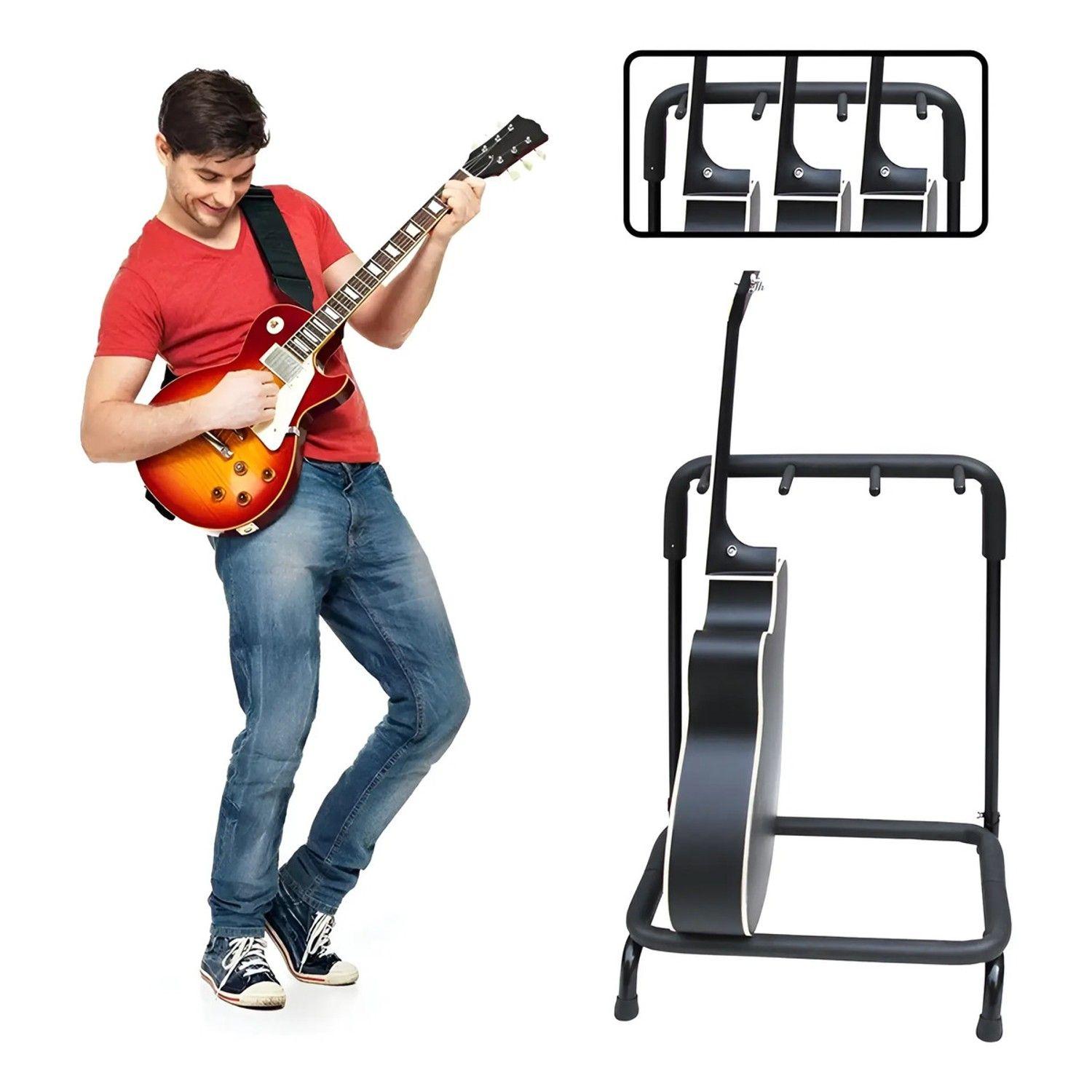 Atril Base Tripie Para 3 Guitarras Stand Bajos Portátil-0
