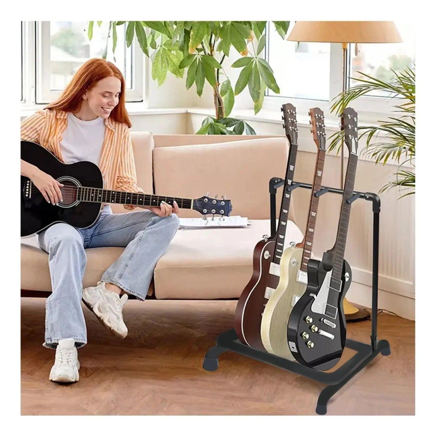 Atril Base Tripie Para 3 Guitarras Stand Bajos Portátil-1