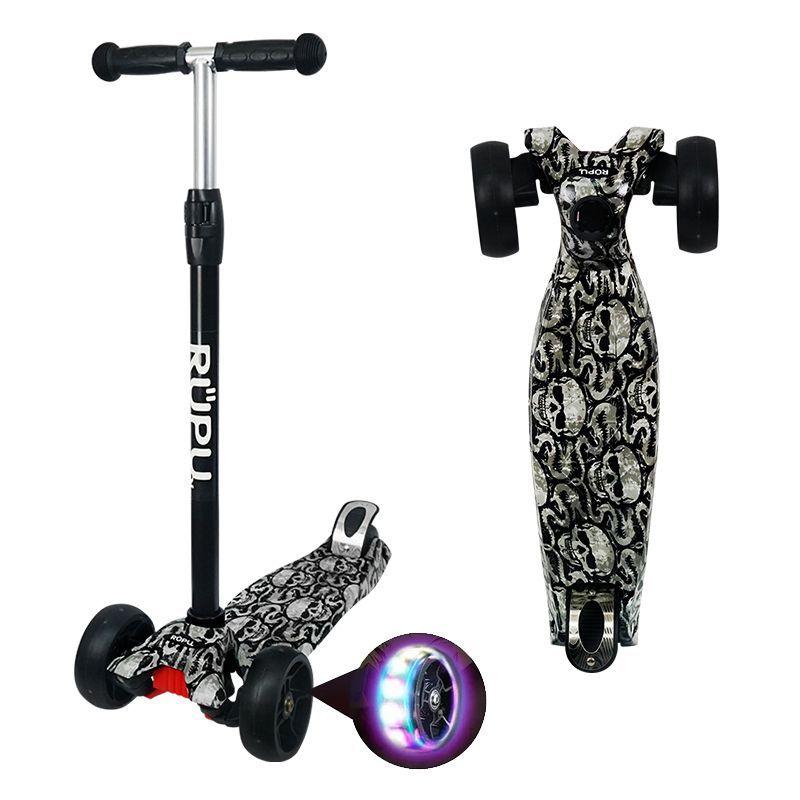 Scooter Monopatin Rupu Black Skull Regulable Ruedas Led-0