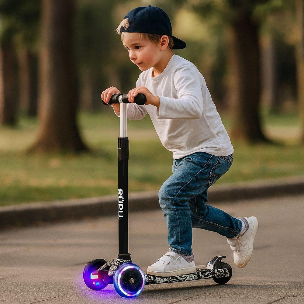 Scooter Monopatin Rupu Black Skull Regulable Ruedas Led-3