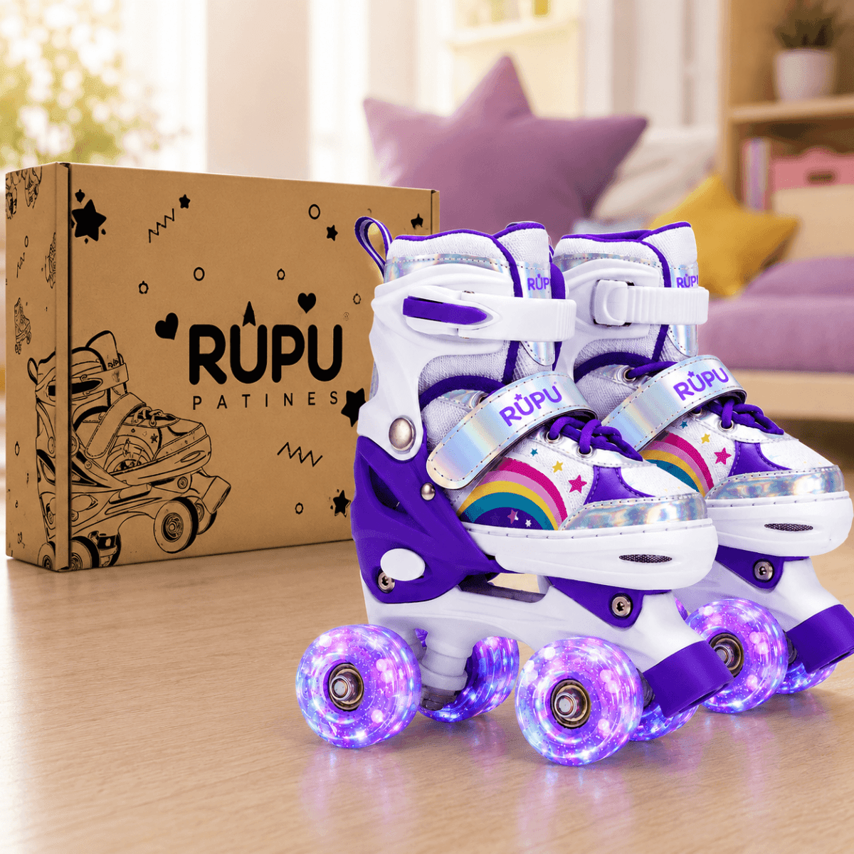 Patines 4 Ruedas Ajustable Arcoiris Para Niñas Morado-2