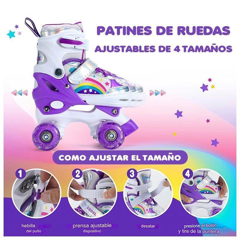 Patines 4 Ruedas Ajustable Arcoiris Para Niñas Morado-4