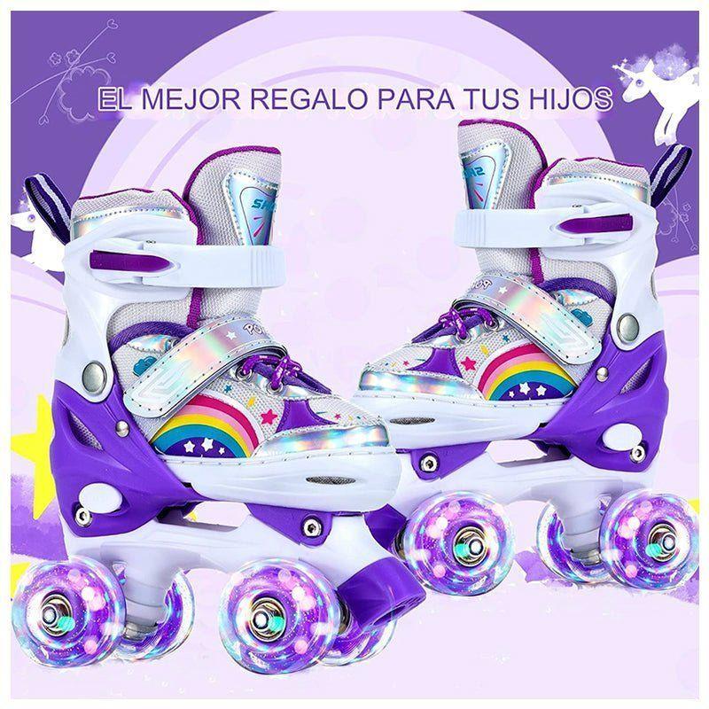 Patines 4 Ruedas Ajustable Arcoiris Para Niñas Morado-5