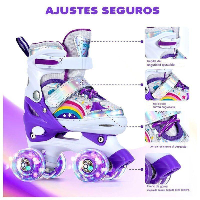 Patines 4 Ruedas Ajustable Arcoiris Para Niñas Morado-6