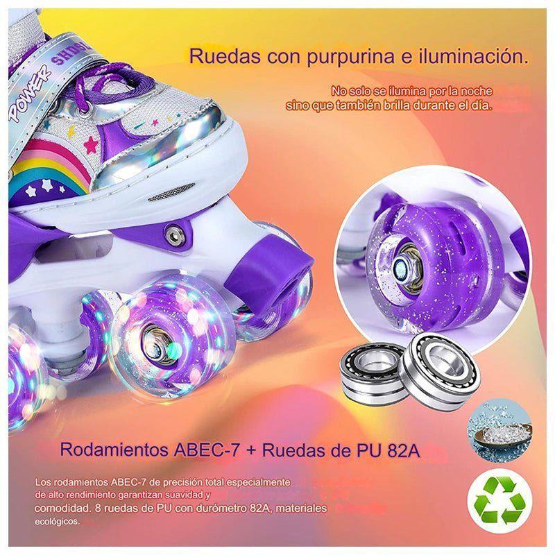 Patines 4 Ruedas Ajustable Arcoiris Para Niñas Morado-7
