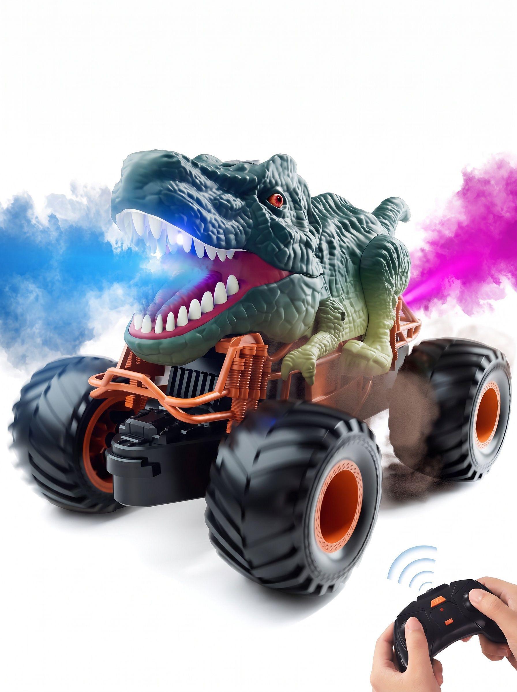 Auto Dinosaurio Recargable Control Remoto Vapor Juguete Niño Verde Dinosaurio-2