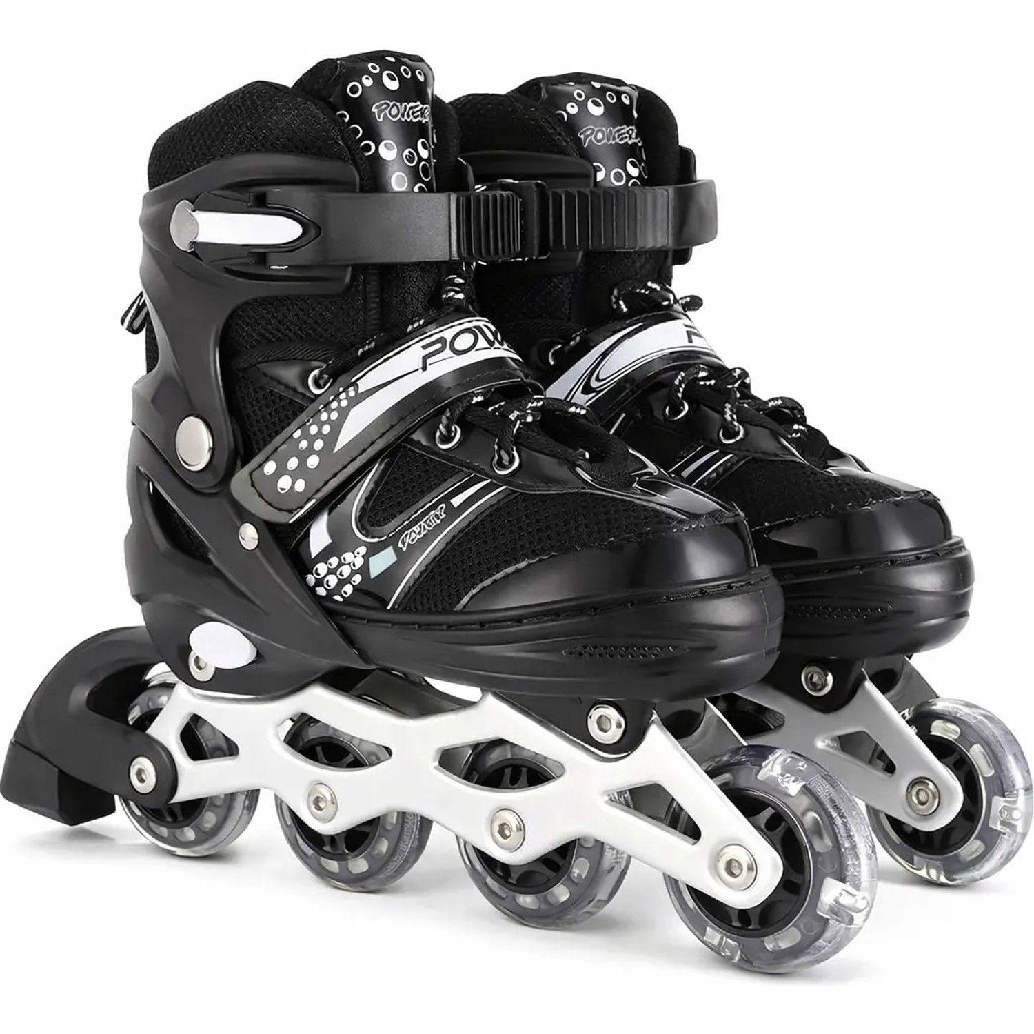 Patines En Linea Ajustables Roller Negro Rueda Led Niños-0