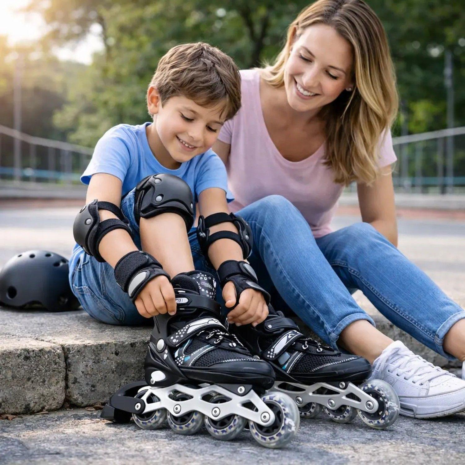 Patines En Linea Ajustables Roller Negro Rueda Led Niños-1