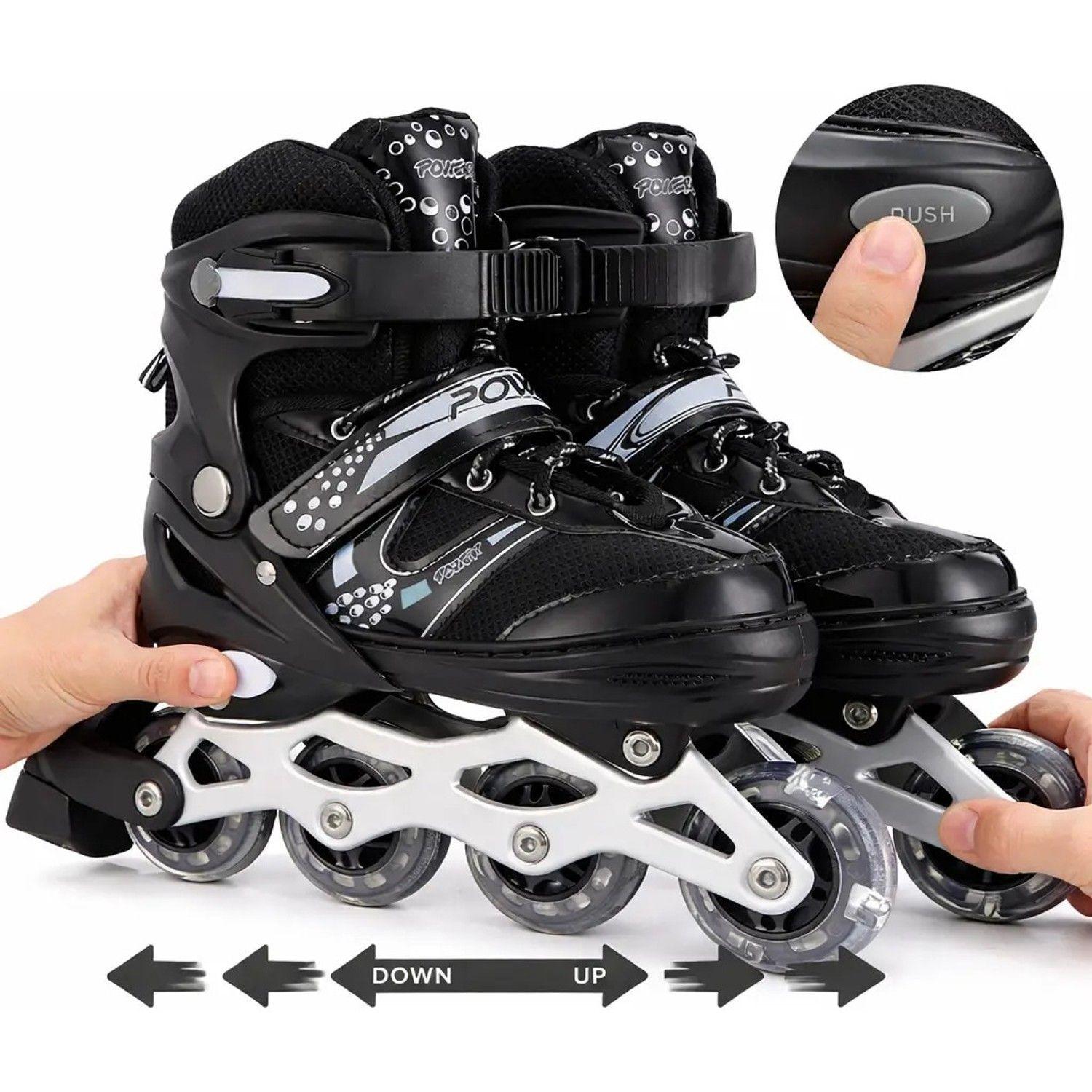 Patines En Linea Ajustables Roller Negro Rueda Led Niños-2