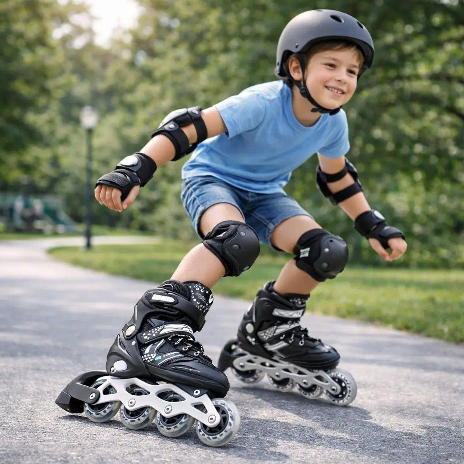 Patines En Linea Ajustables Roller Negro Rueda Led Niños-4