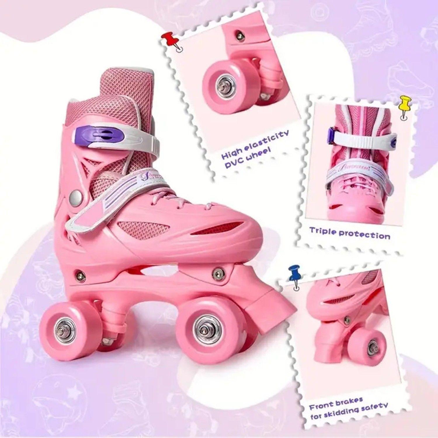Patines 4 Ruedas Ajustable Artísticos Para Niñas Rosado -2