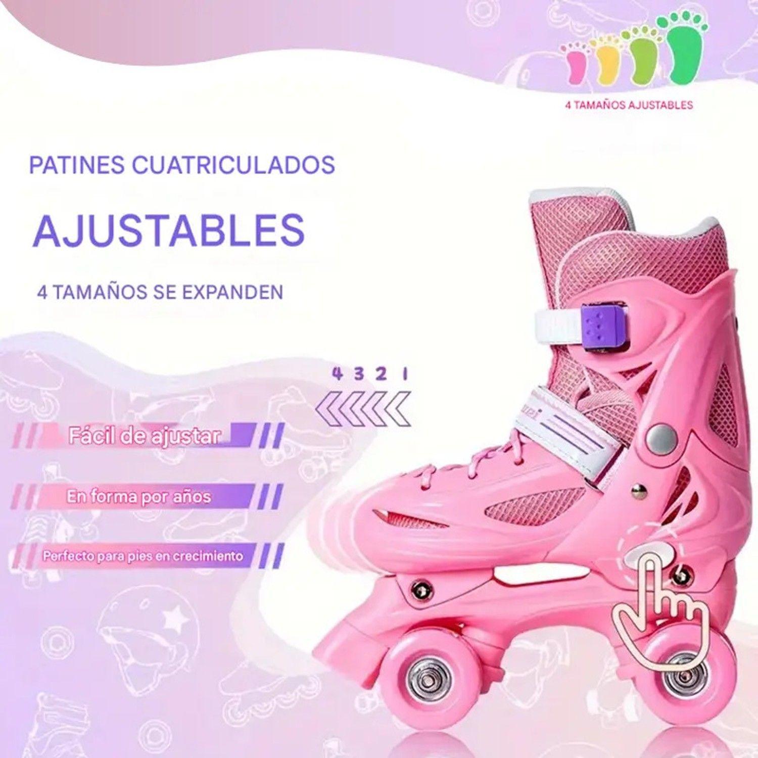 Patines 4 Ruedas Ajustable Artísticos Para Niñas Rosado -5