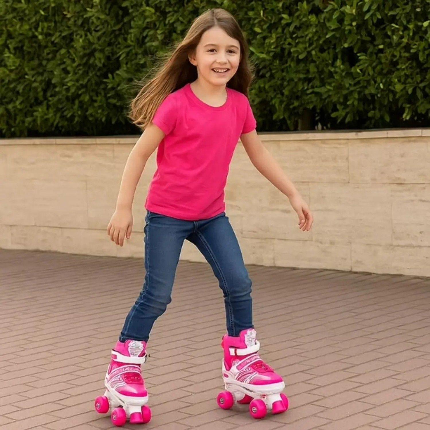 Patines 4 Ruedas Ajustable Artísticos Rosado Para Niñas-3