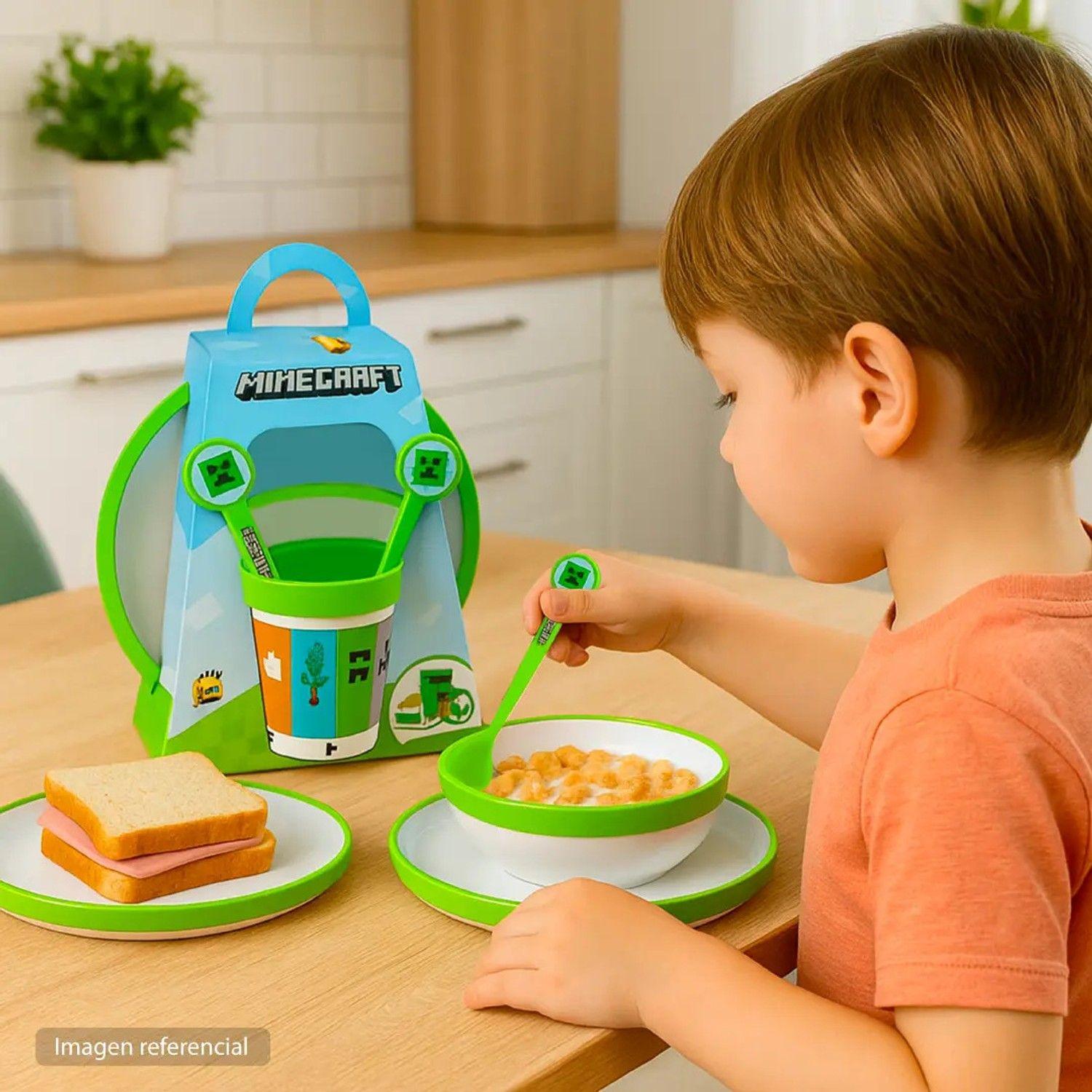 Set Vajilla Infantil Minecraft 5 Pcs Plato Vaso Cubiertos-1