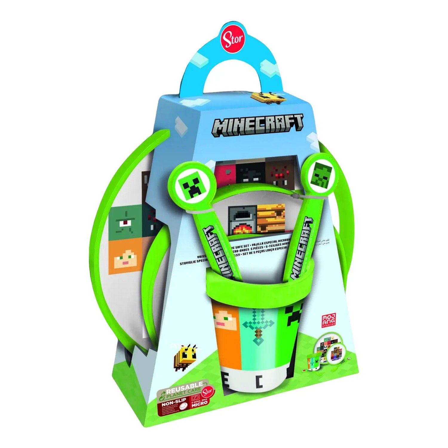 Set Vajilla Infantil Minecraft 5 Pcs Plato Vaso Cubiertos-3