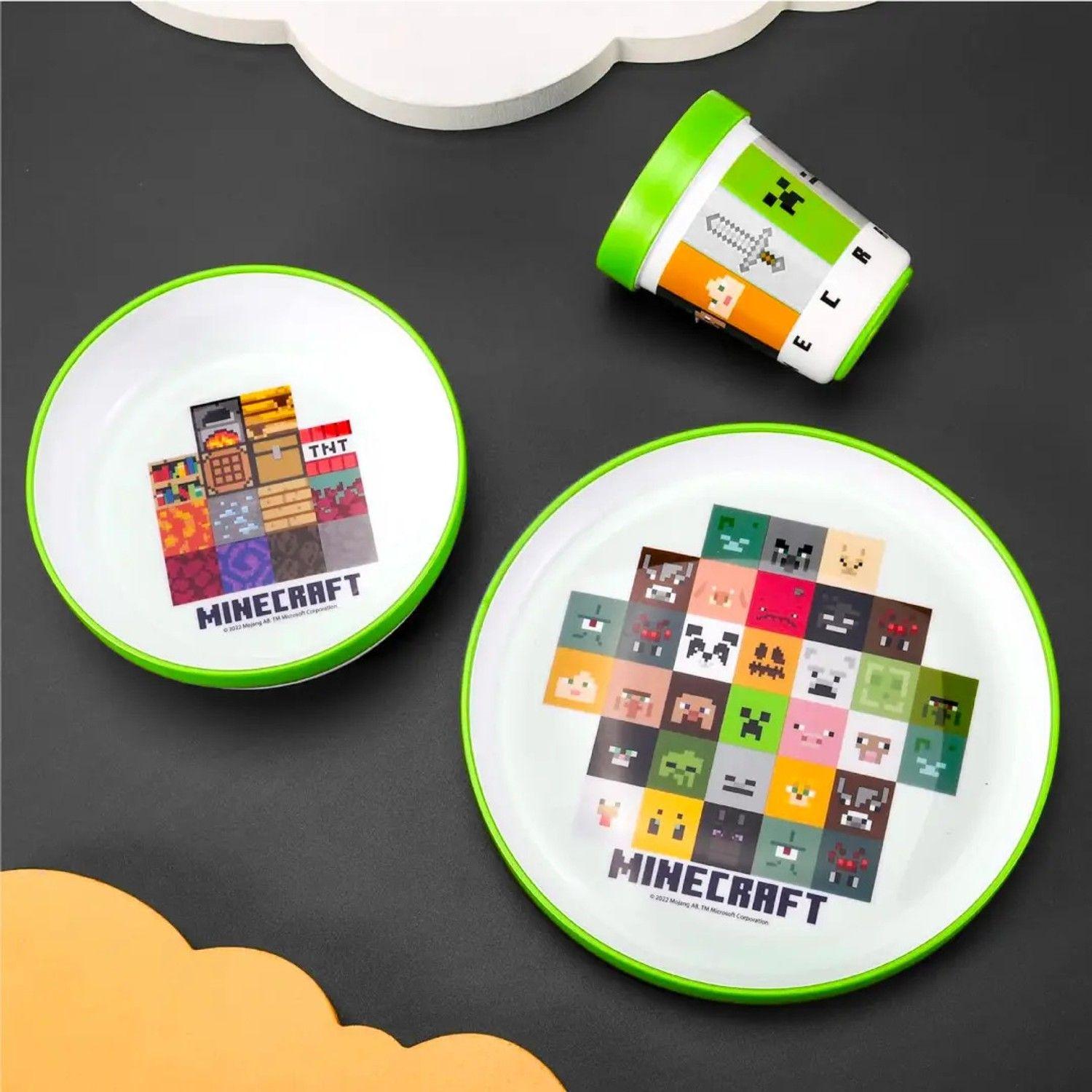 Set Vajilla Infantil Minecraft 5 Pcs Plato Vaso Cubiertos-4