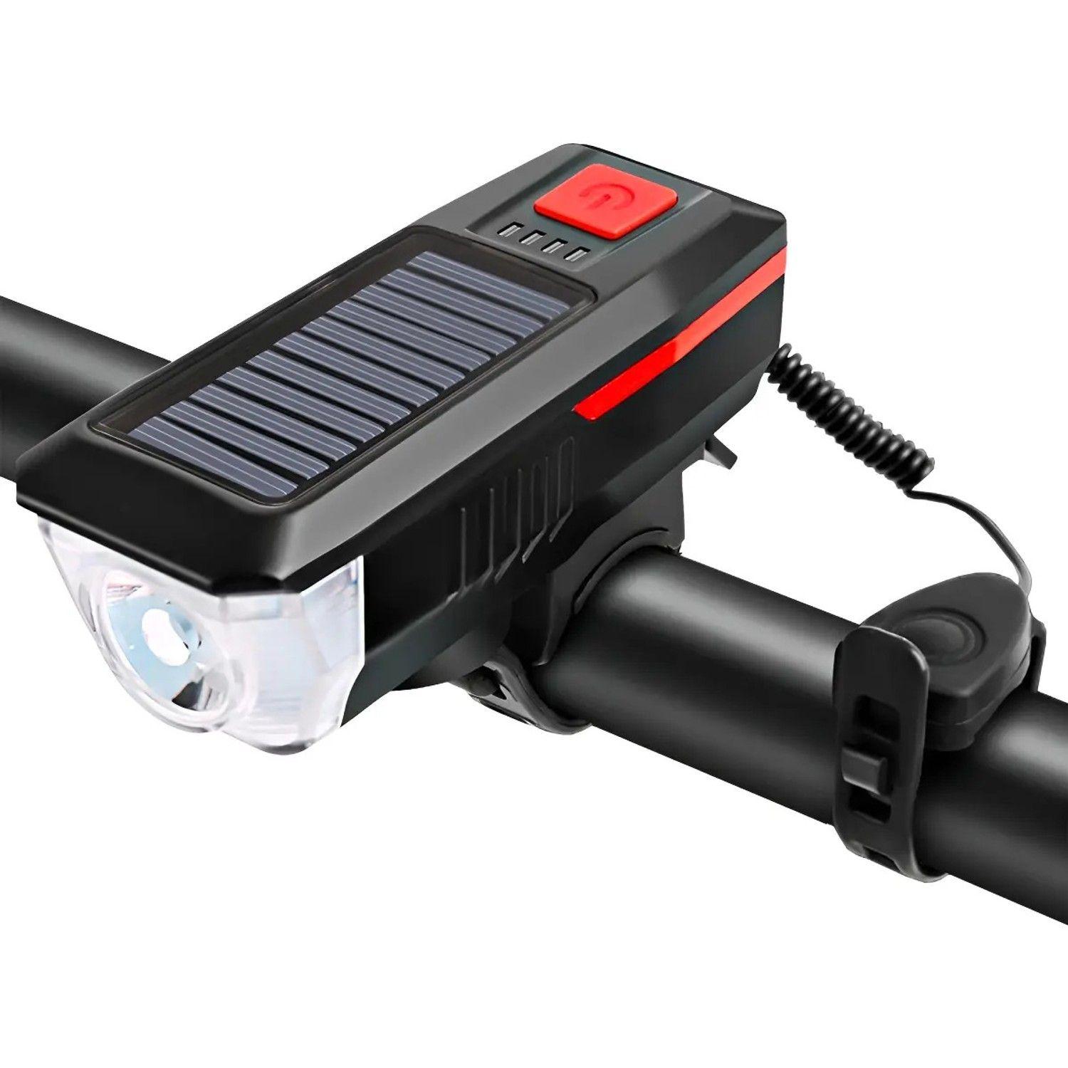 Luz Led Delantera Para Bicicleta Solar Recargable Con Bocina-0