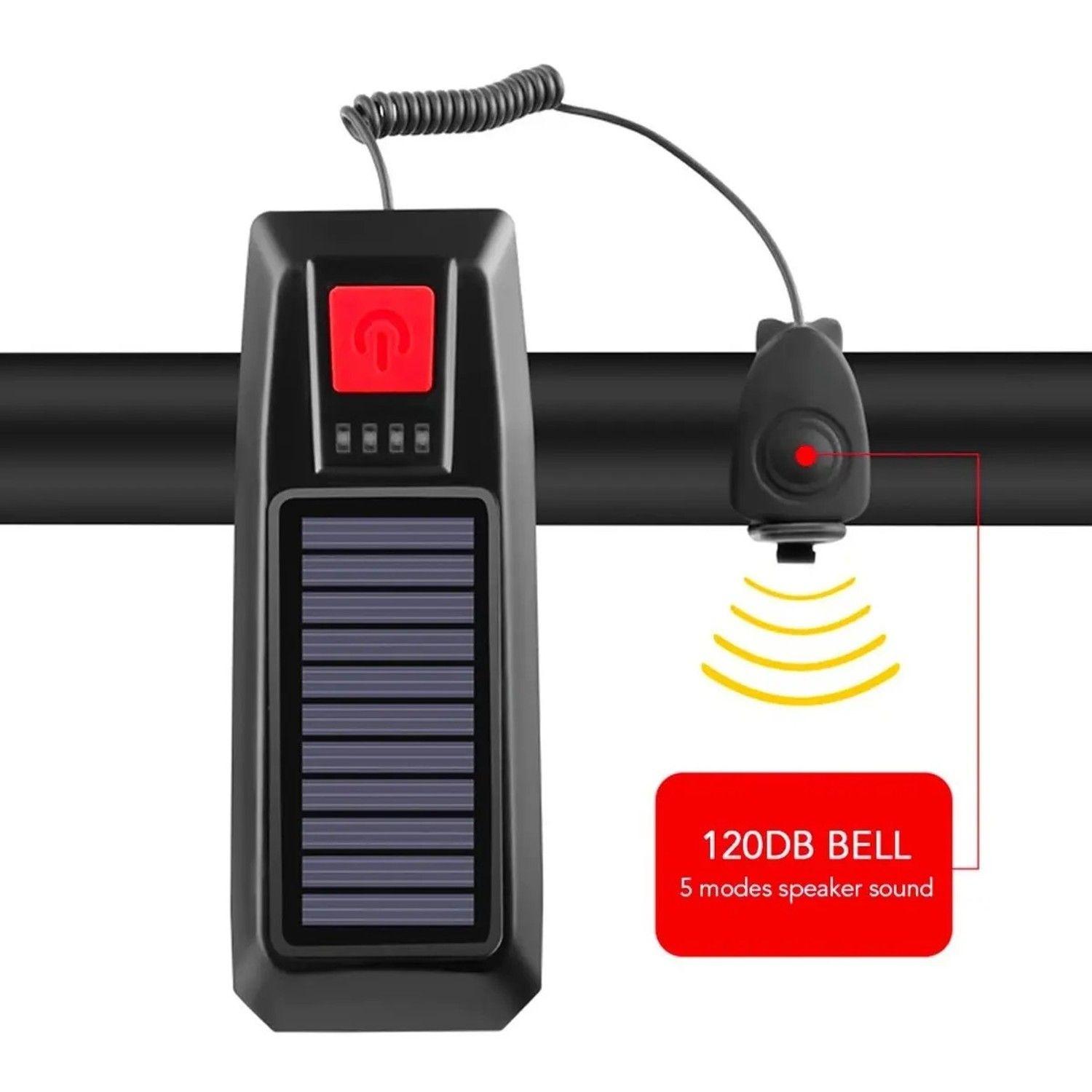 Luz Led Delantera Para Bicicleta Solar Recargable Con Bocina-2